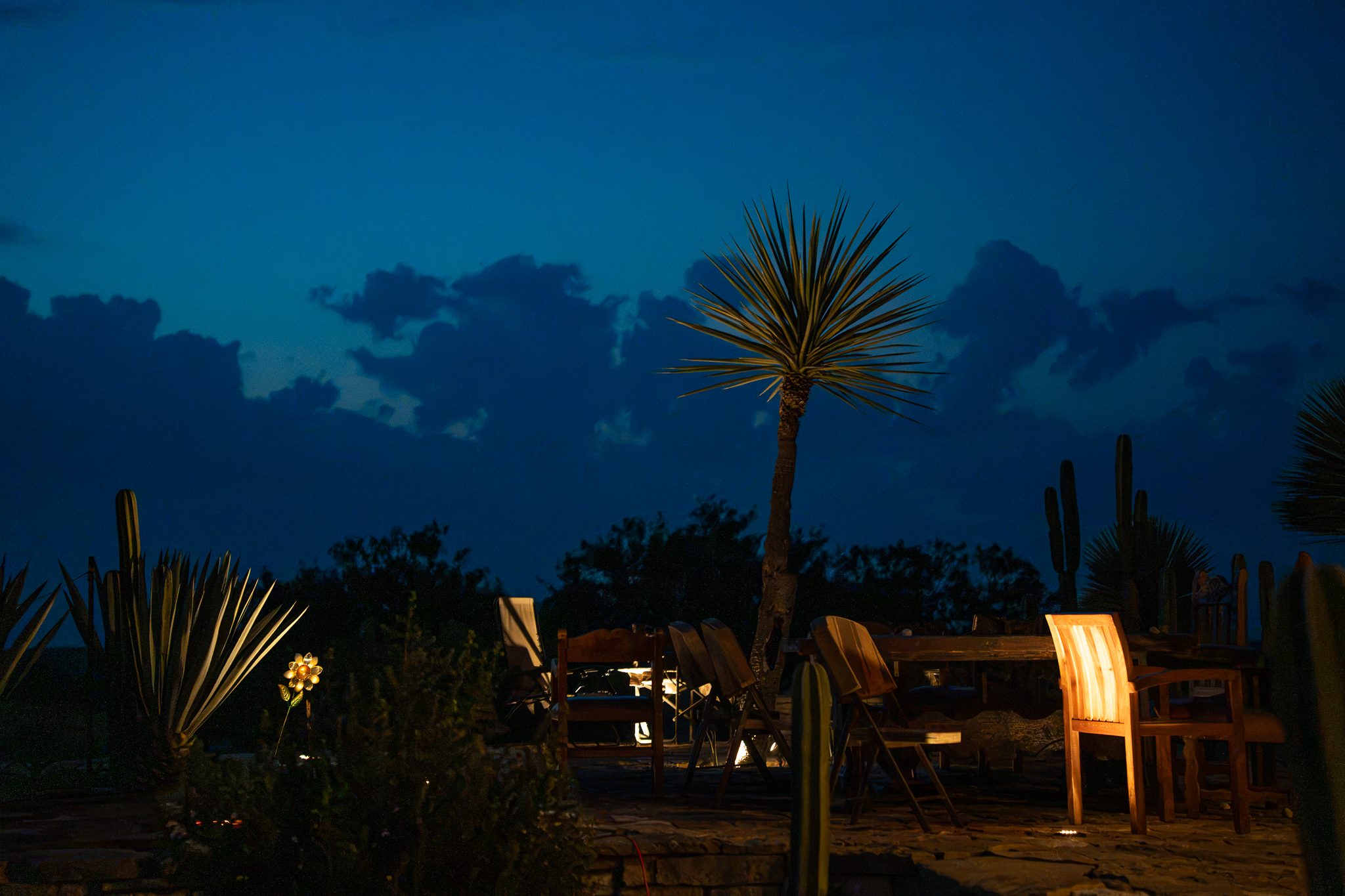 Lodge patio at night